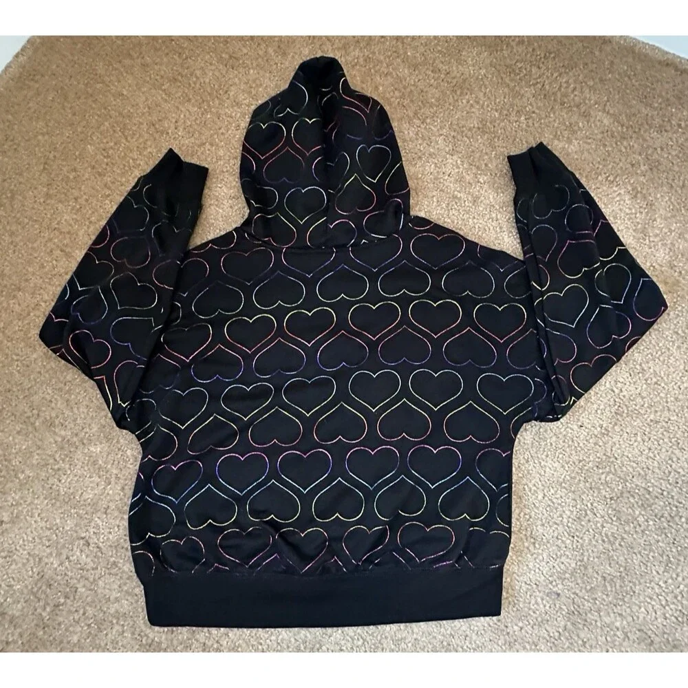 Care Bears Justice Girls L 12/14 Black Hoodie Rainbow Heart Graphic